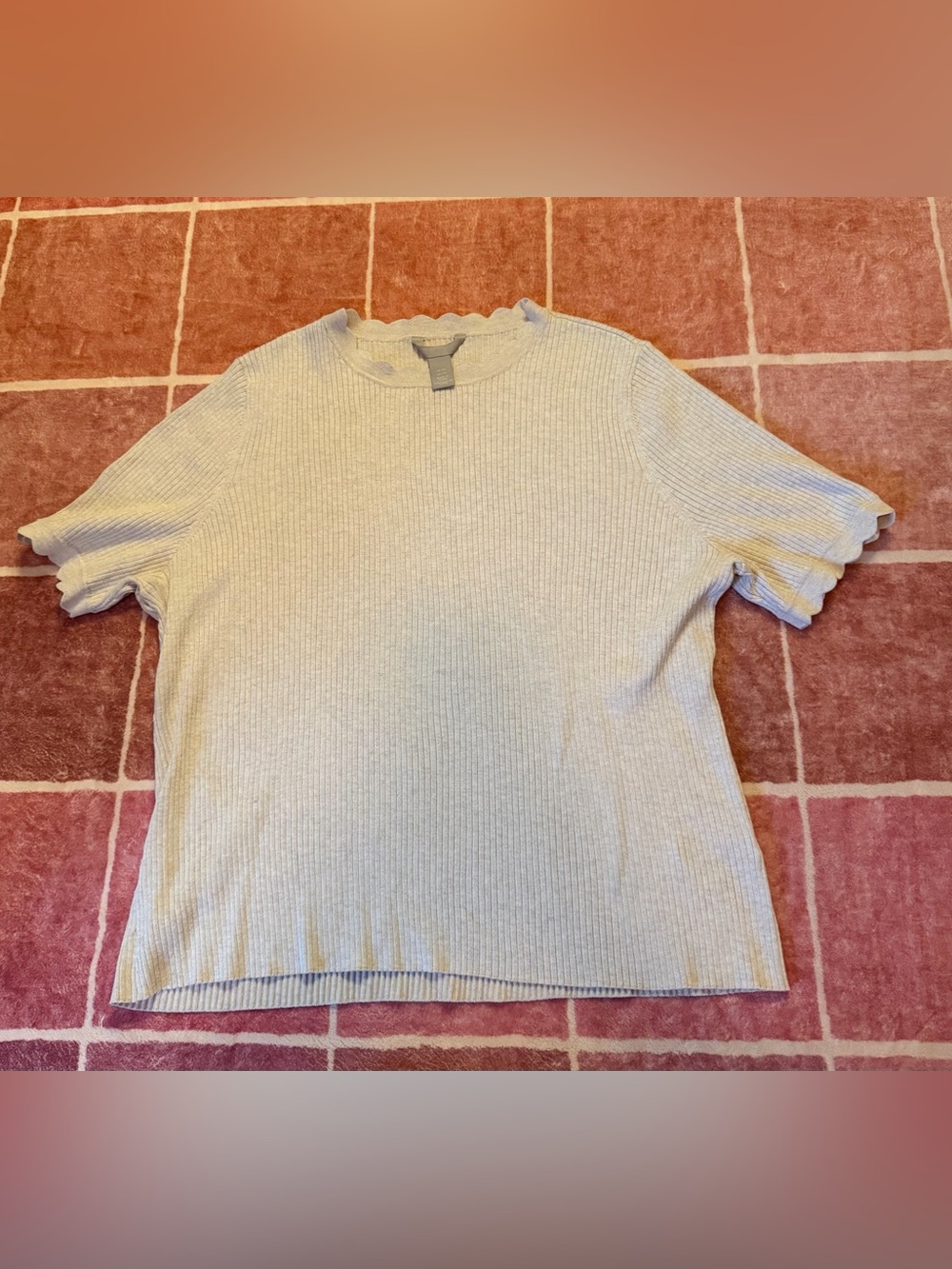 H&M Cream Ribbed Short Sleeve Ruffle-Edge Top
